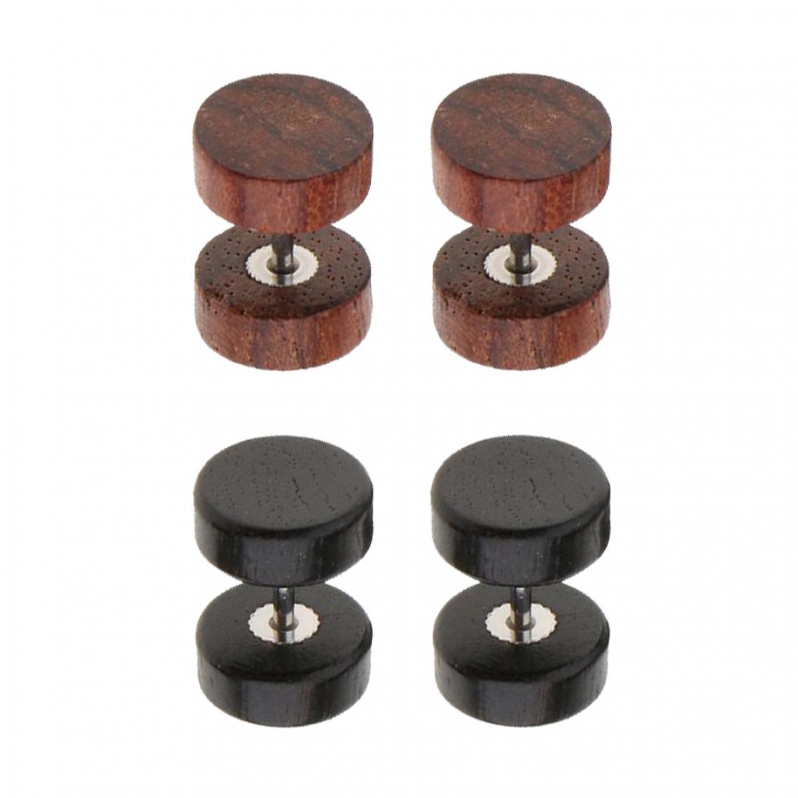 marque generique - 2 paires Illusion Jauge 1.2mm Stud en bois en acier inoxydable Couleur2 (1.2x6x6mm) - Perles