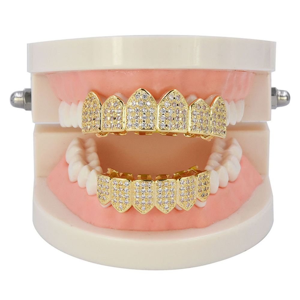 marque generique - 18k plaqué or zircon hip hop dents capsules inférieures fond or - Perles