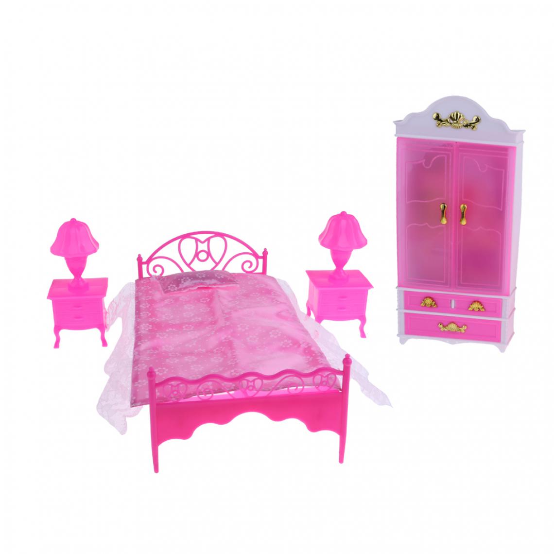 marque generique - Dollhouse Miniatures 6Pcs Meubles Lit W. Lampe de Table de Garde-robe D'armoire de Feuille - Maisons de poupées