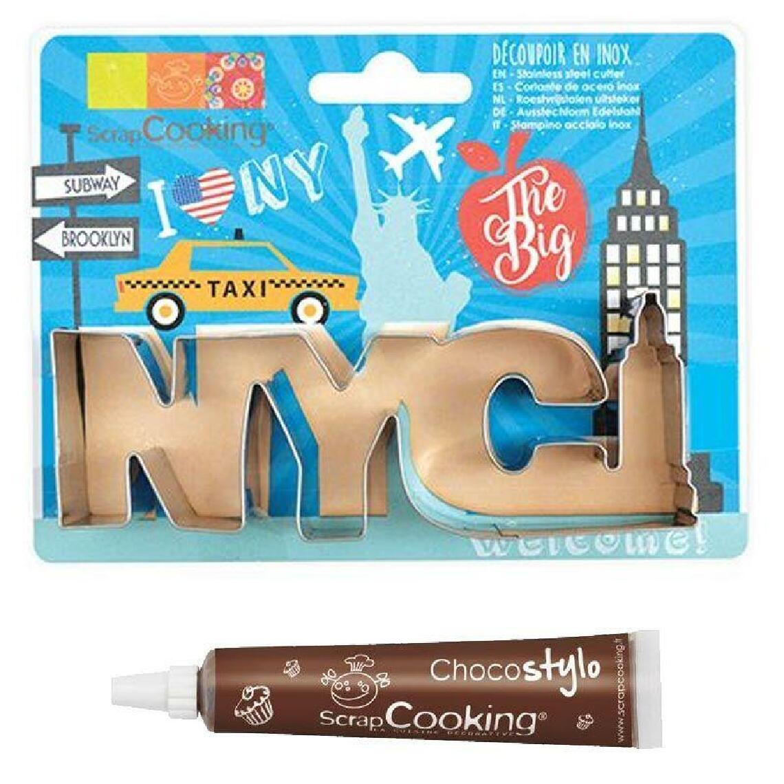 Scrapcooking - Découpoir à biscuits en inox New-York + Stylo chocolat - Kits créatifs