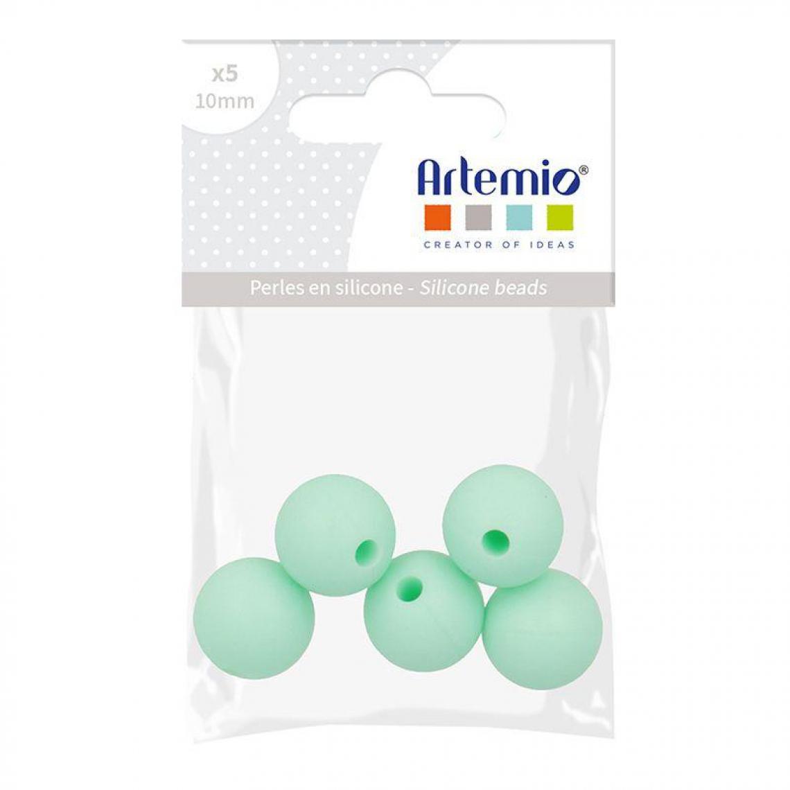 Artemio - 5 perles silicone rondes - 10 mm - vert d'eau - Perles