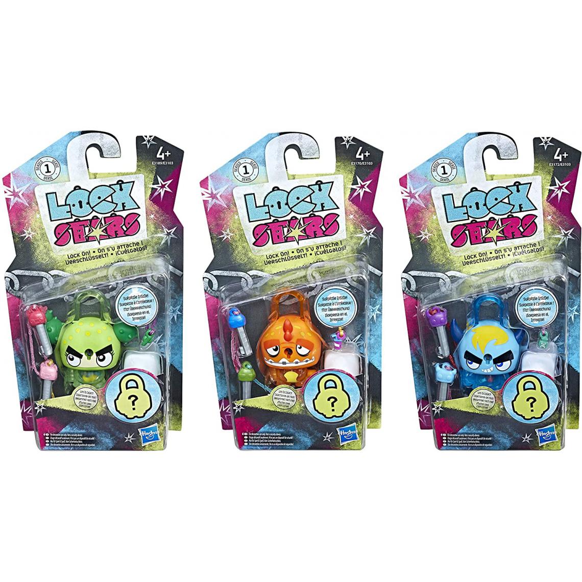 Hasbro - Pack DE 3 Cadenas à Collectionner Lock Stars Cactus, Dinosaure Orange & Monstre À Corne Bleue - Films et séries