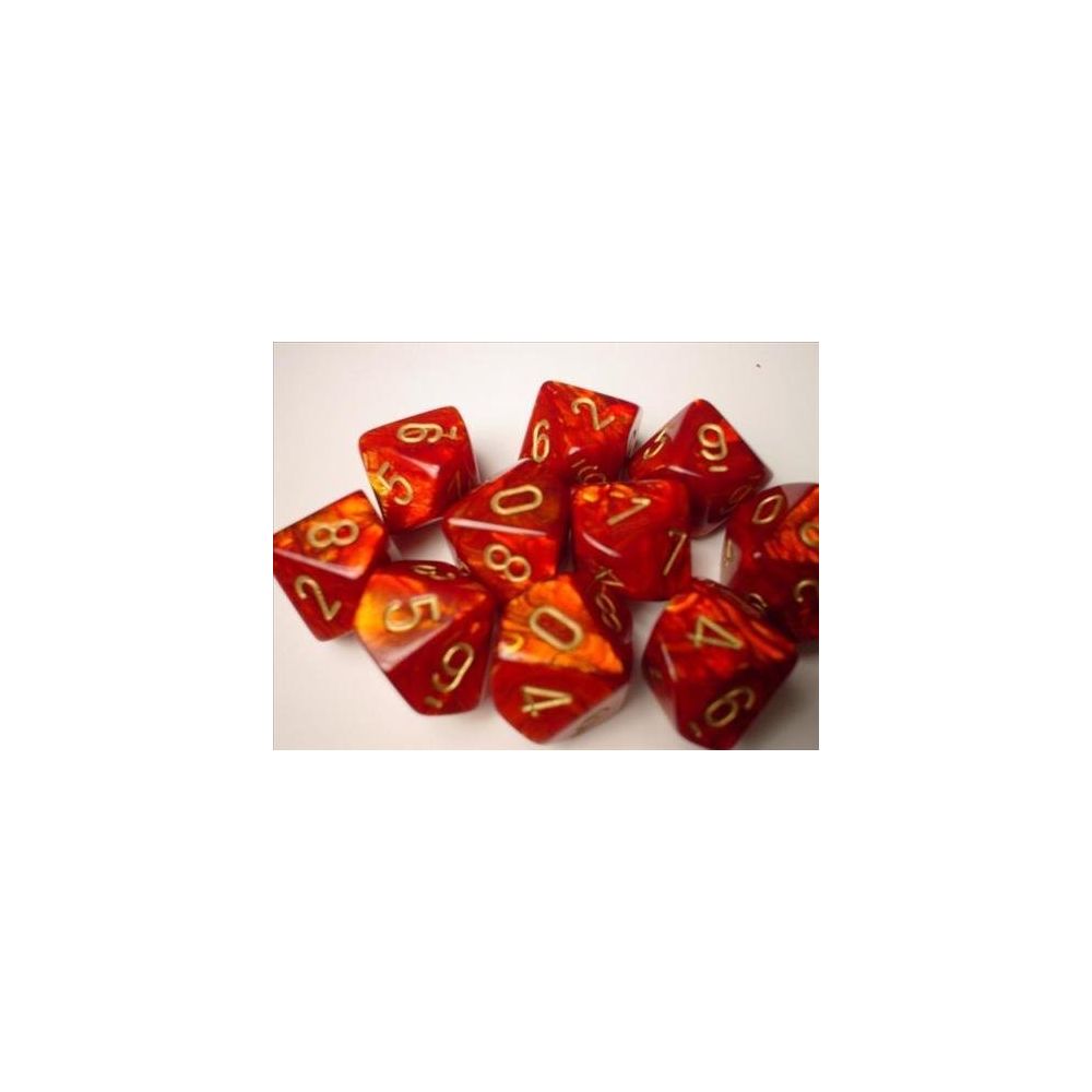 Chessex - Chessex Dice Sets Scarab Scarlet with Gold - Ten Sided Die d10 Set (10) - Jeux d'adresse