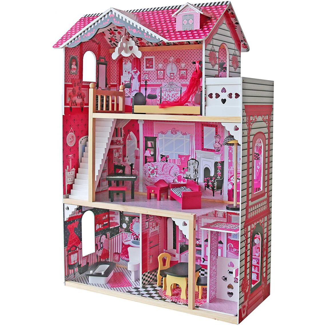 Helloshop26 - Maison de poupée en bois 3 étages incluant meubles et accessoires (12 pièces) pour poupée de 27 cm maison de rêve rose 01_0000336 - Cuisine et ménage