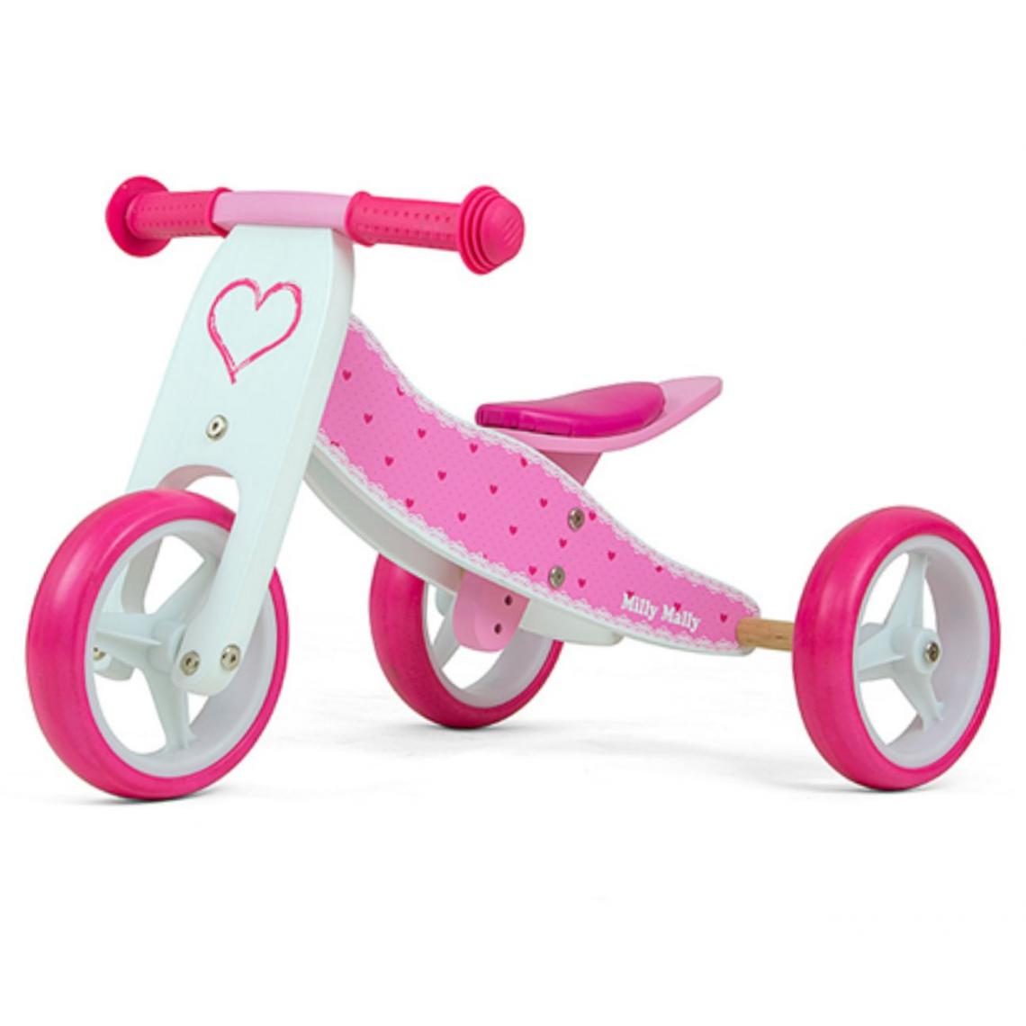 Hucoco - JESSY - Vélo 2en1 pour enfants - ge 12-36M - Hauteur de la selle réglable - Roues en mousse - Vélo en bois - Rose - Tricycle