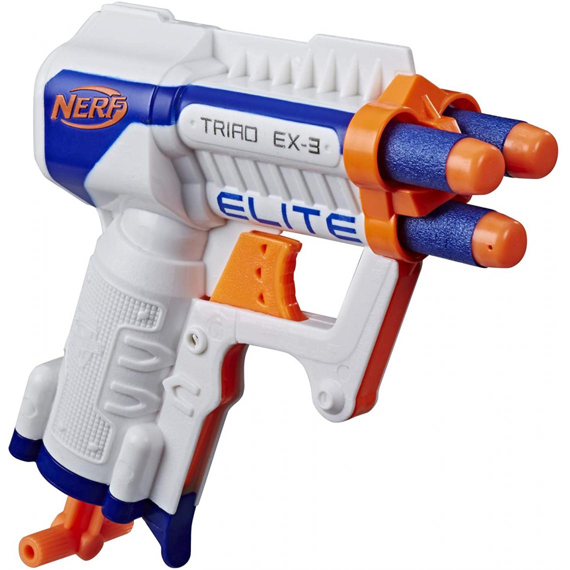 Nerf - pistolet élite Triad EX3 et Flechettes Elite Officielles bleu blanc orange - Jeux d'adresse