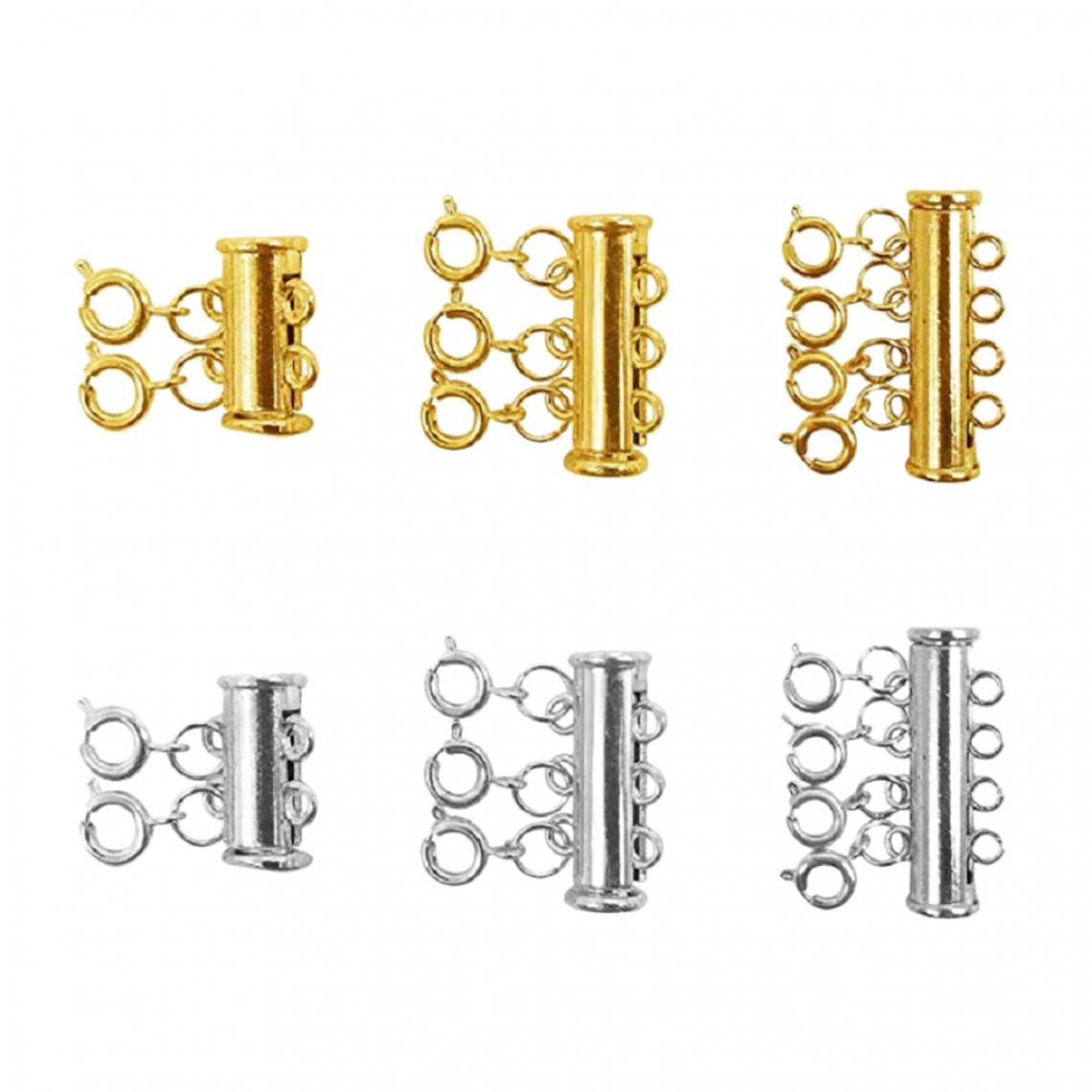 marque generique - 6x Fermoir à 2 Brins, Fermoirs à Glissière ,en Alliage,Connecteurs et Extensions de Chaîne de Collier Bracelet 3 Tailles - Perles
