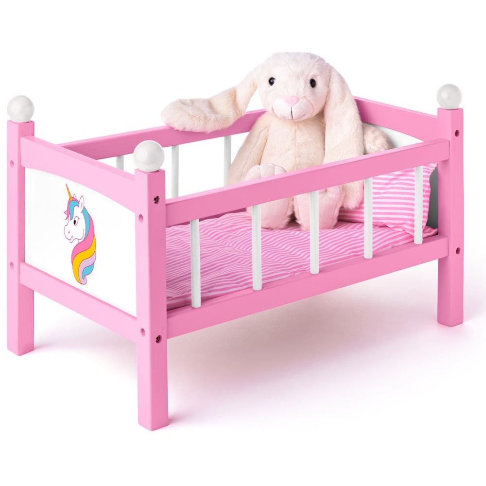 Woody - DREAM Lit de poupée licorne jouet en bois avec parure de lit - Maisons de poupées