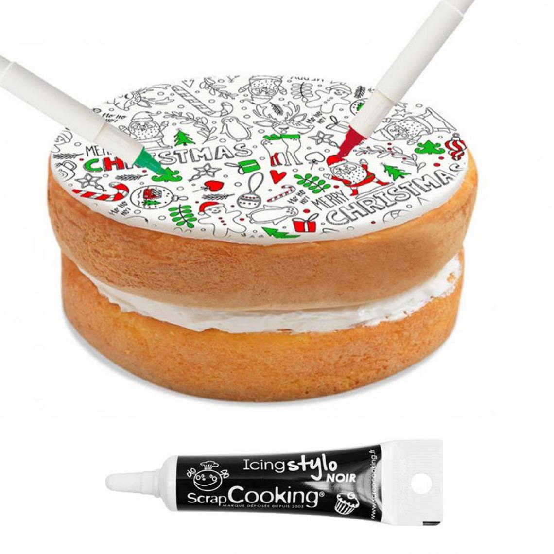 Scrapcooking - Pâte à sucre en rouleau à colorier Noël 150 g + Stylo de glaçage noir - Kits créatifs