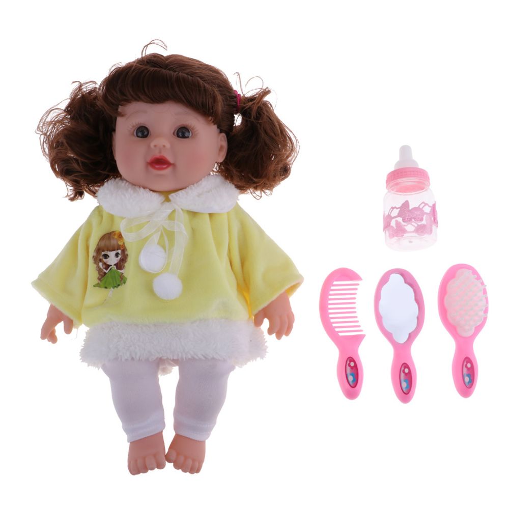 marque generique - 30cm vinyle poupée bébé fille nouveau-né jaune avec accessoires enfants jouet playmate - Poupées