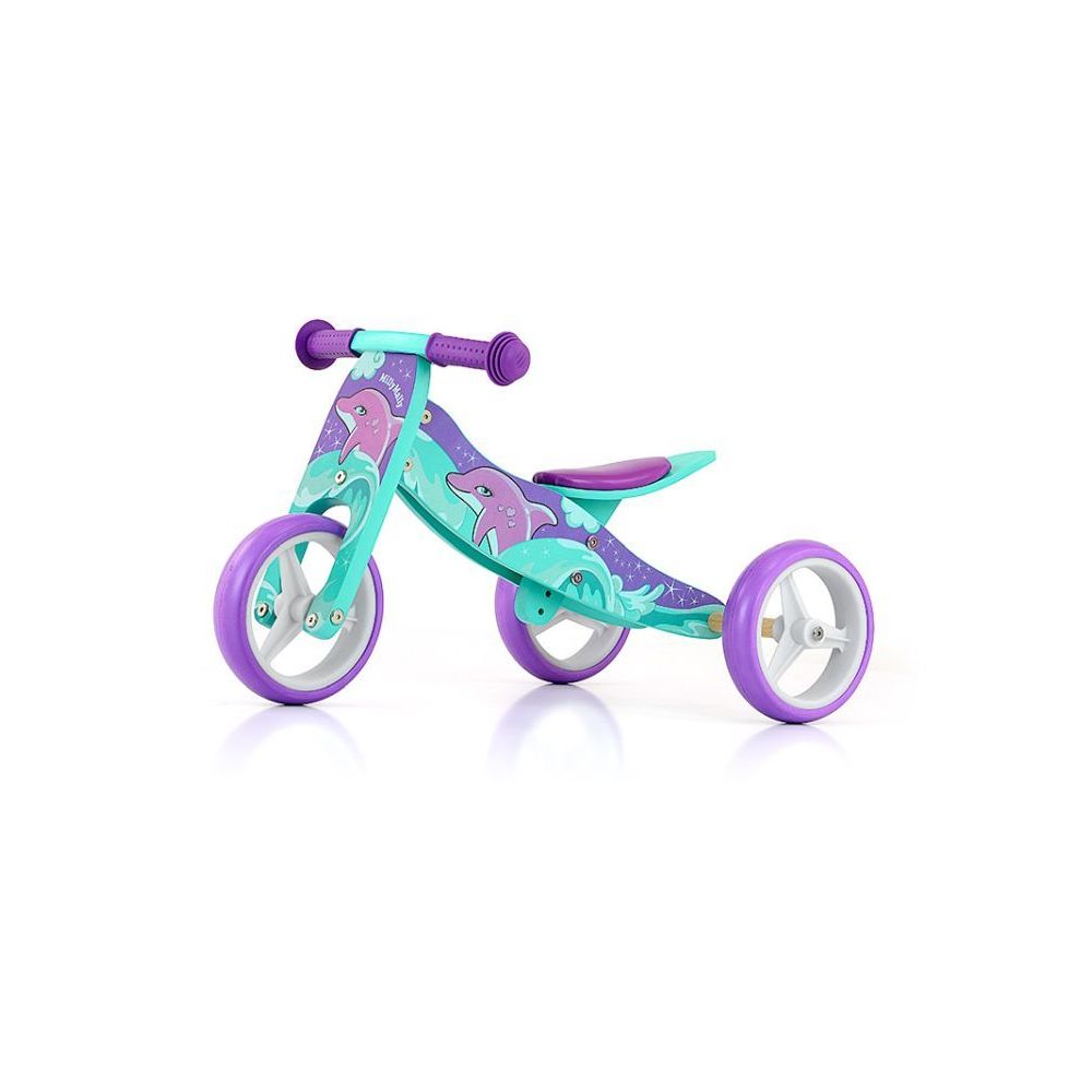 Milly Mally - Tricycle / Draisienne 2en1 Jhake Dauphin +18 mois | Bleu/Violet - Tricycle