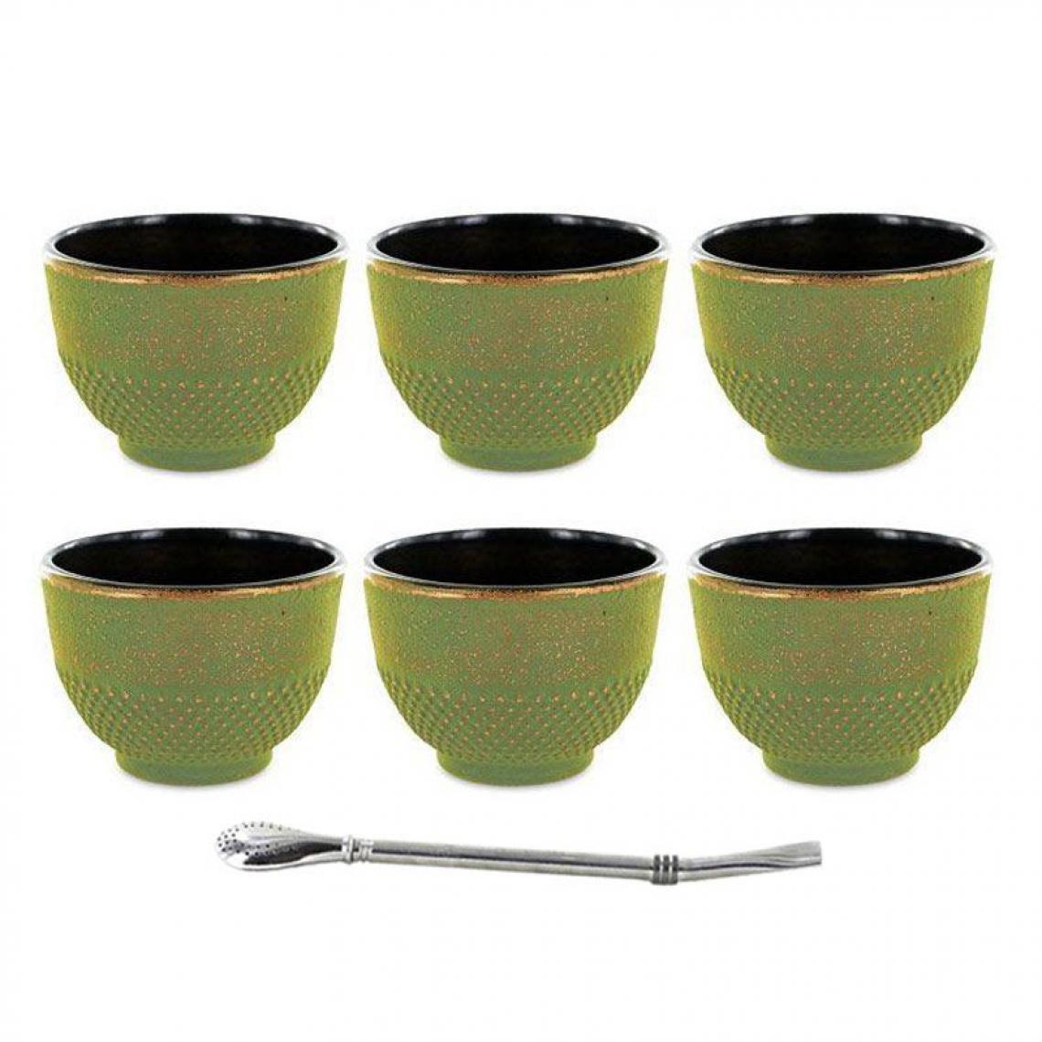 Aromandise - 6 tasses en fonte vertes 15 cl + paille inox avec filtre - Kits créatifs