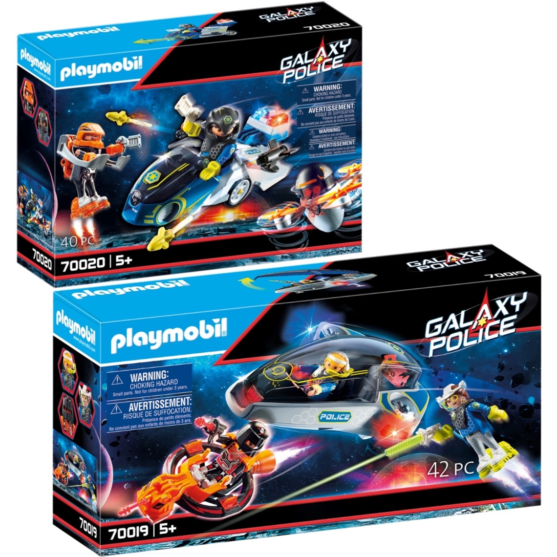 Playmobil - PLAYMOBIL 70019 70020 - Galaxy Police Lot de 2 Articles Véhicule volant + Moto et policier - Playmobil