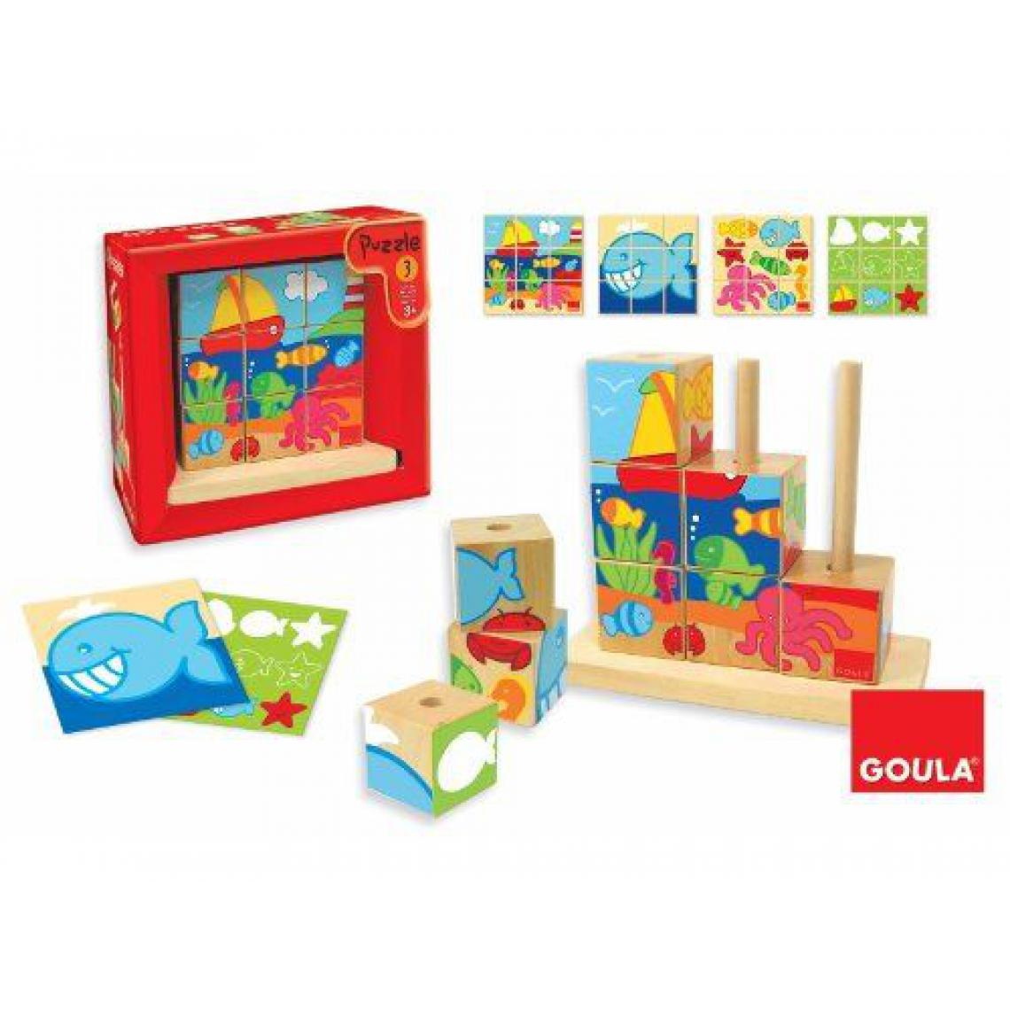 Goula - Goula - 55198 - Jouet en Bois - Eveil - Puzzle - Cubes Mer - Animaux