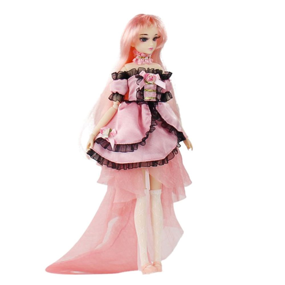 marque generique - 30cm flexible 14 articulations tournant anime poupée fille de dessin animé vêtue d'une robe rose - Poupons