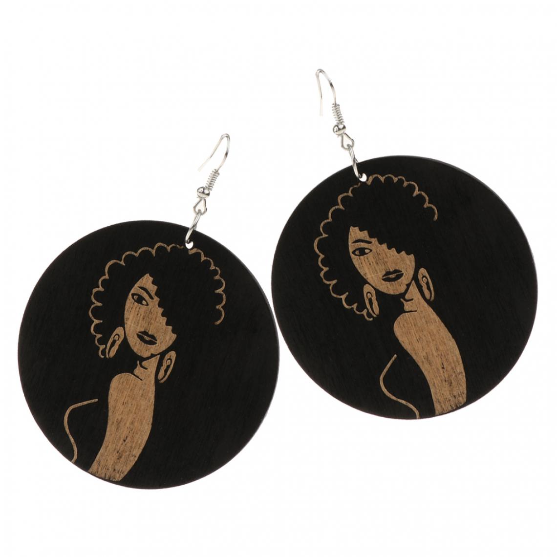 marque generique - Ronde en bois boucles d'oreilles pendantes crochet crochet peint carte profil bijoux reine noire - Perles