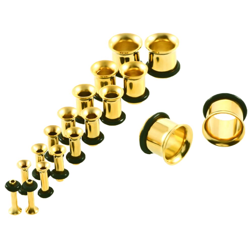 marque generique - 9 paires de manchons d'oreilles en acier inoxydable pour des bouchons de tunnel d'étirement 14g-00g Gold - Perles
