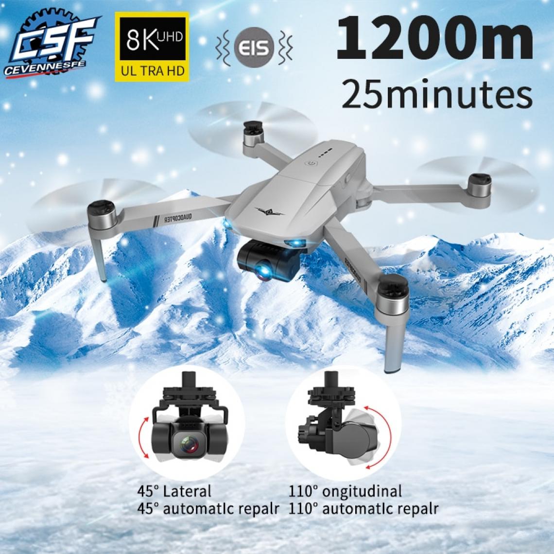 Universal - KF102 Drone 8K HD Camera GPS Professional 1200 m Image Transmission Quadcopter pliable RC Dron VE58 E520 | RC Helicopter(Gris) - Drone