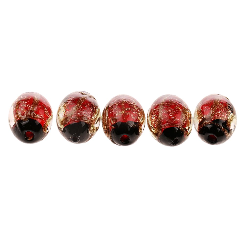 marque generique - Phenovo 5 Pièces Ovales Lampwork Main Perles De Sable De Bijoux En Or Making-rouge - Perles