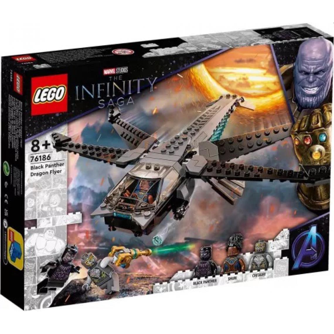 Lego - LEGO 76186 Marvel Le dragon volant de Black Panther – Jouet Avengers, Jeu de Construction Super Héros avec 3 Figurines - Briques Lego