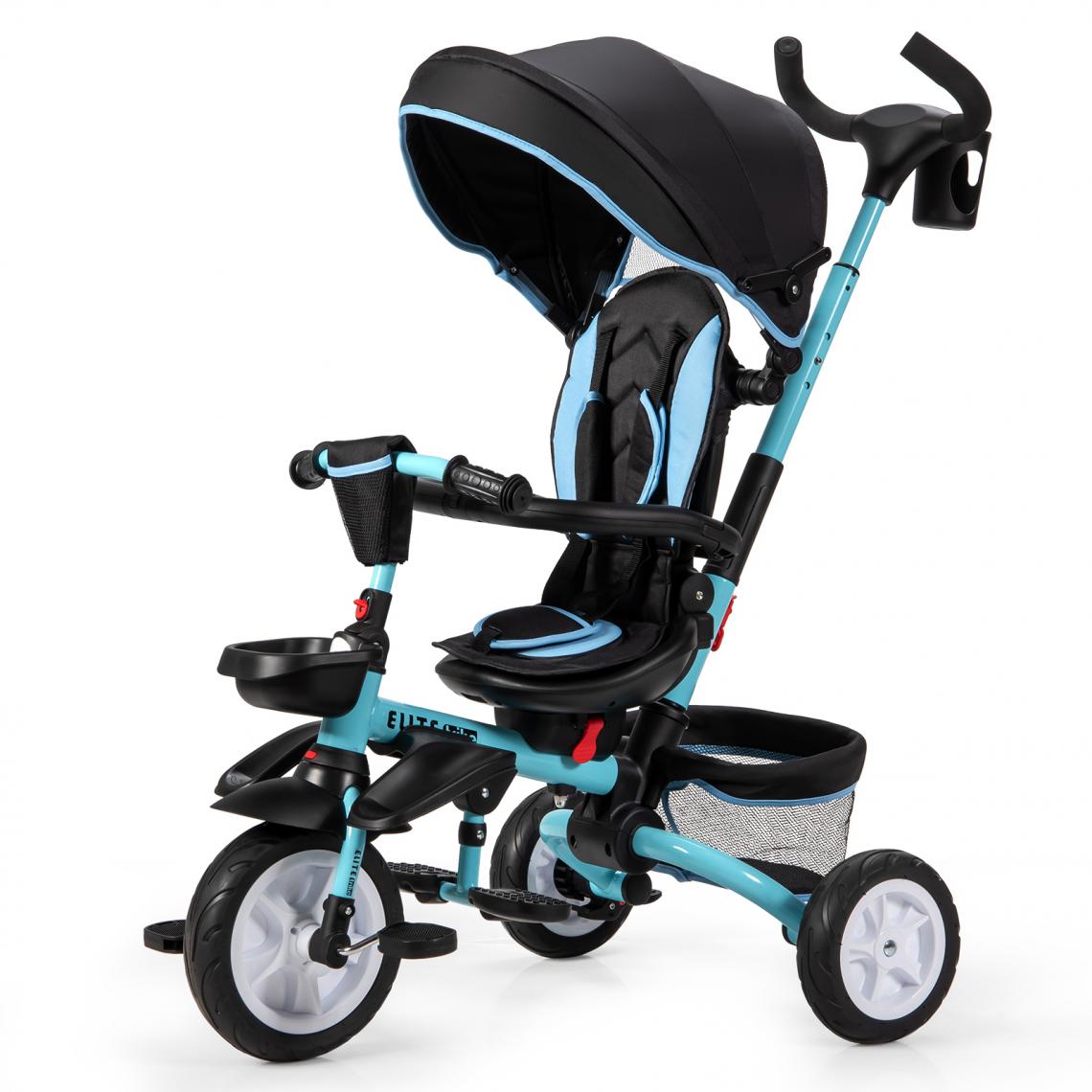Costway - Tricycle Evolutif pour Enfant 6 en 1 Siège Twist 360°avec Housse de Pluie pour Bébé de 12 à 50 Mois Noir et Bleu - Voitures