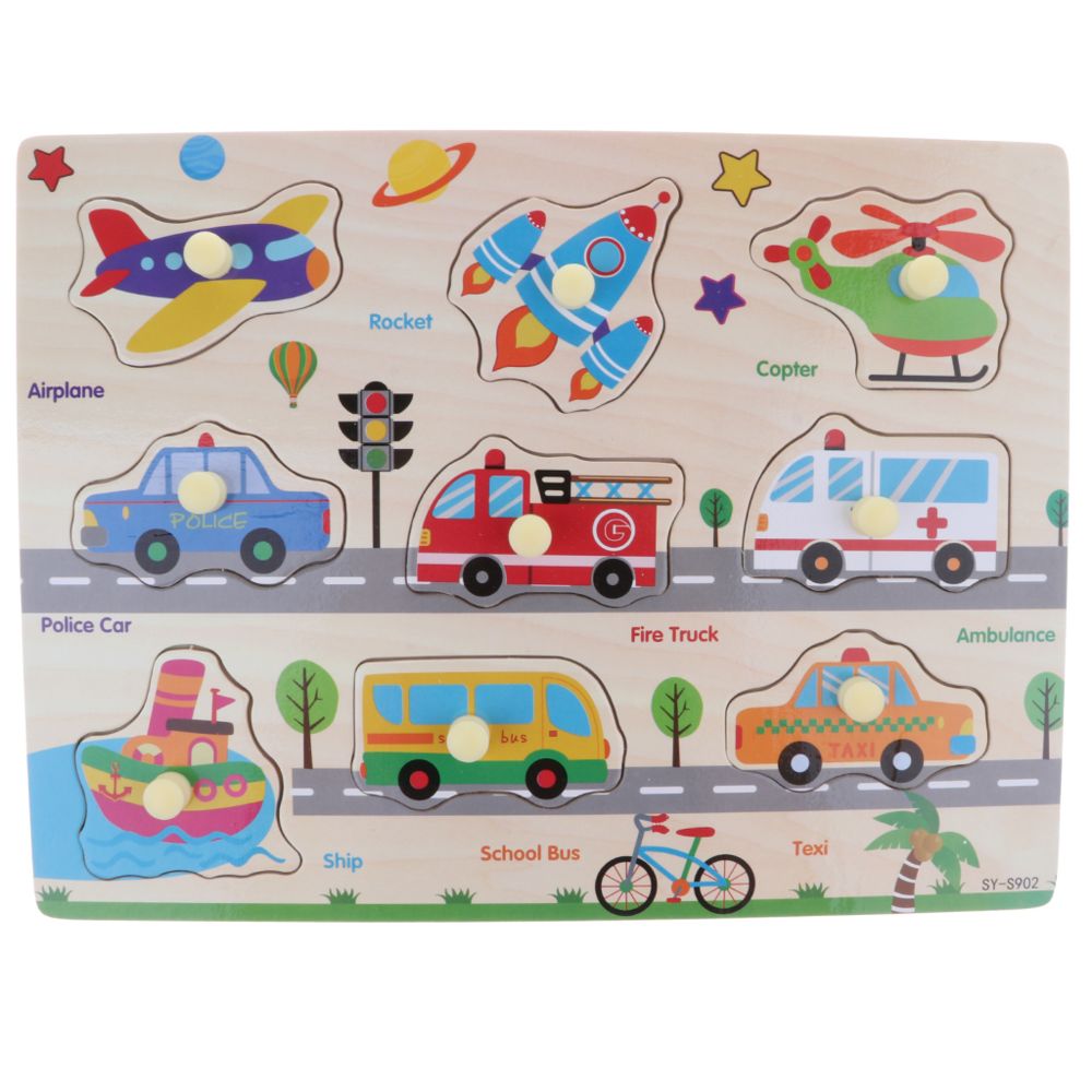 marque generique - Peg en bois Jigsaw Puzzle enfants jouets éducatifs préscolaires trafic trafic - Jeux d'éveil