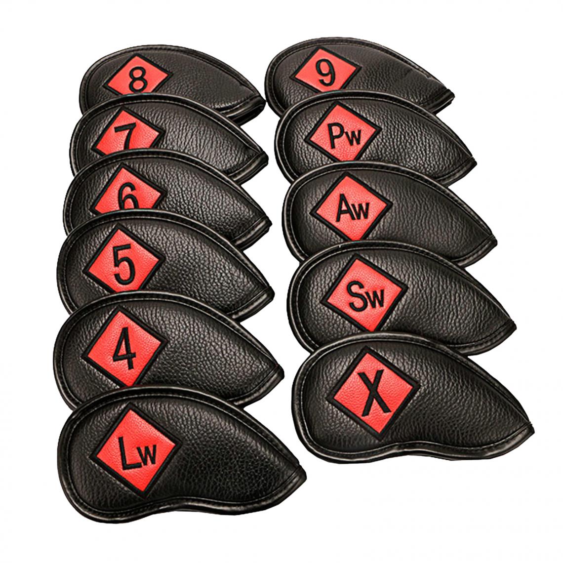 marque generique - Golf Iron Headcover Club Head Cover Protection Autocollant Fermeture Noir + Rouge - Jeux de balles