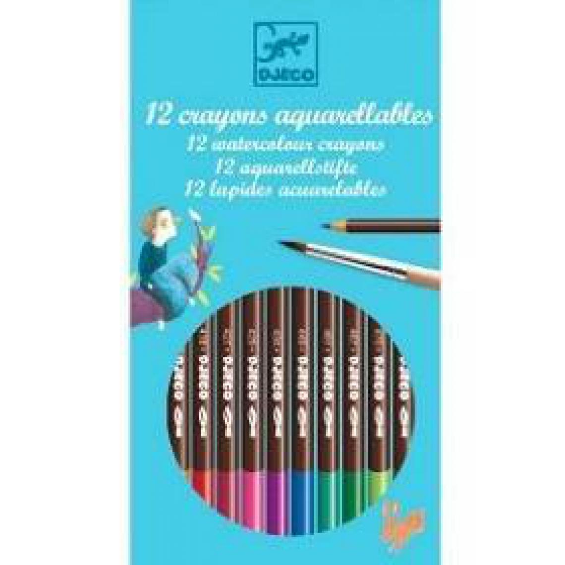 Djeco - 12 Crayons Aquarellables classique Djeco - Dessin et peinture