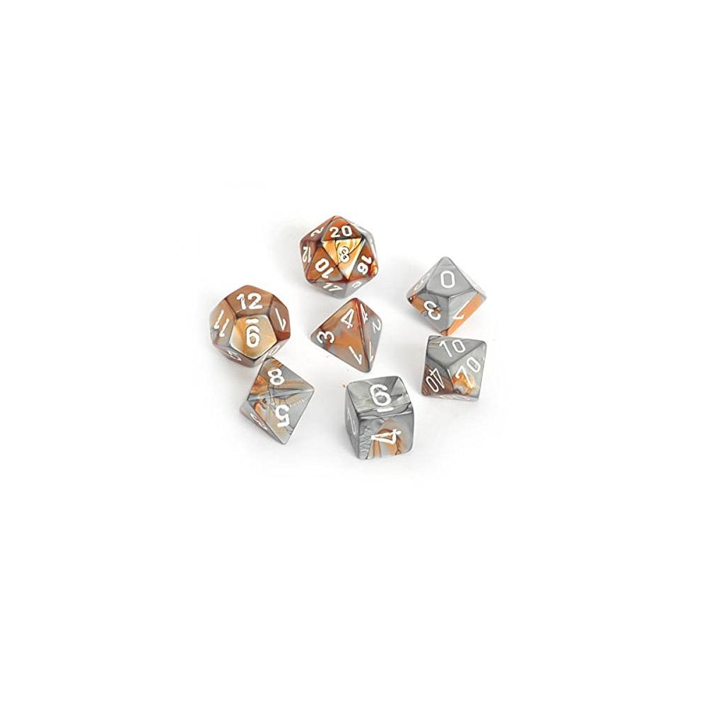 Chessex - Chessex Polyhedral 7-Die Gemini Dice Set - Copper-Steel with White CHX-26424 - Jeux d'adresse