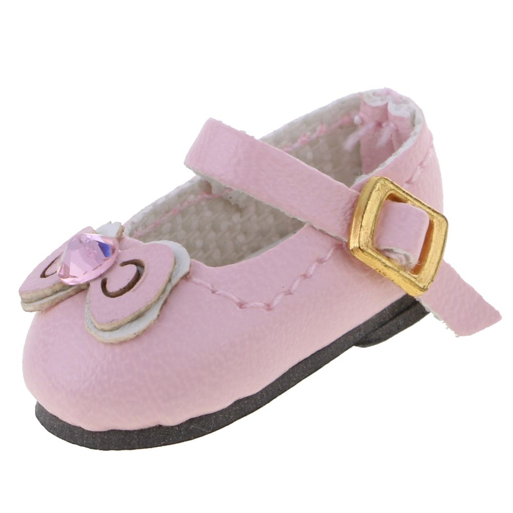 marque generique - Bowknot rhinestones sangle de cheville pu chaussures en cuir pour 12 '' blythe poupées rose - Poupons