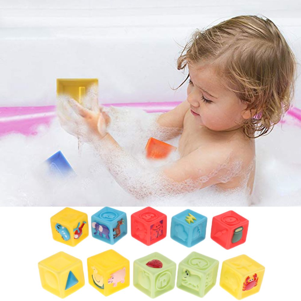 marque generique - blocs de construction de bébé empilable molle squeeze jouet de dentition jouet à mâcher 10pcs - Jeux de récréation
