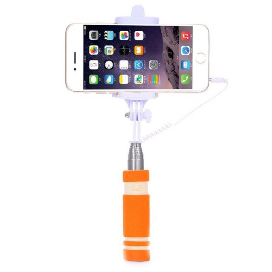 Shot - Mini Perche Selfie pour "IPHONE 12 Pro"avec Cable Jack Selfie Stick IOS Reglable Bouton Photo (ORANGE) - Autres accessoires smartphone