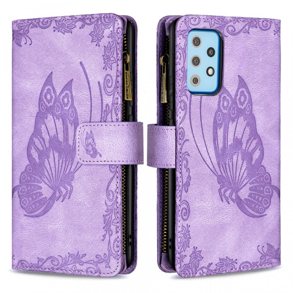 Other - Etui en PU Motif papillon imprimé avec poche zippée avec support violet pour votre Samsung Galaxy A52 4G/A52 5G - Coque, étui smartphone