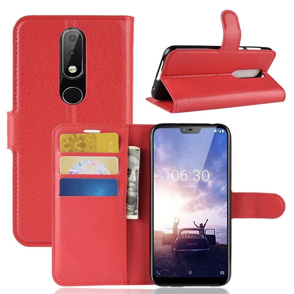 marque generique - Etui en PU flip couleur rouge pour votre Nokia X6 (2018) - Autres accessoires smartphone