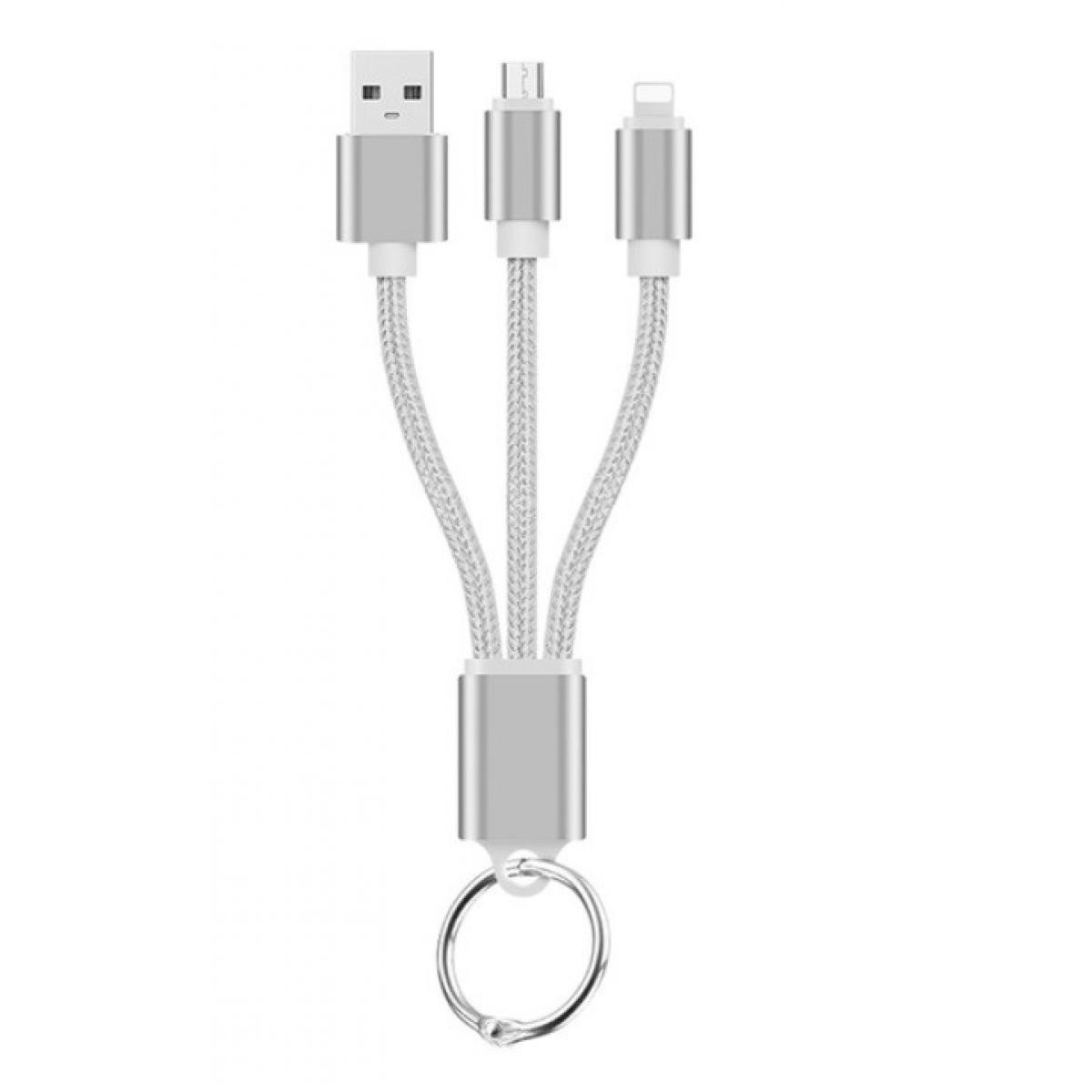 Shot - Cable Chargeur 2 en 1 Porte-clefs pour JBL Flip 4Android & Apple Adaptateur Micro USB Lightning Metal Nylon (ARGENT) - Autres accessoires smartphone