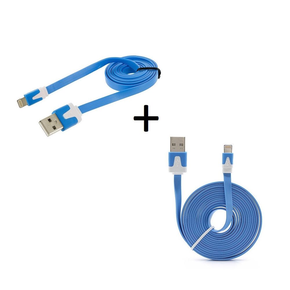 Shot - Pack Chargeur pour IPHONE 6S Lightning (Cable Noodle 3m + Cable Noodle 1m) USB APPLE IOS - Chargeur secteur téléphone