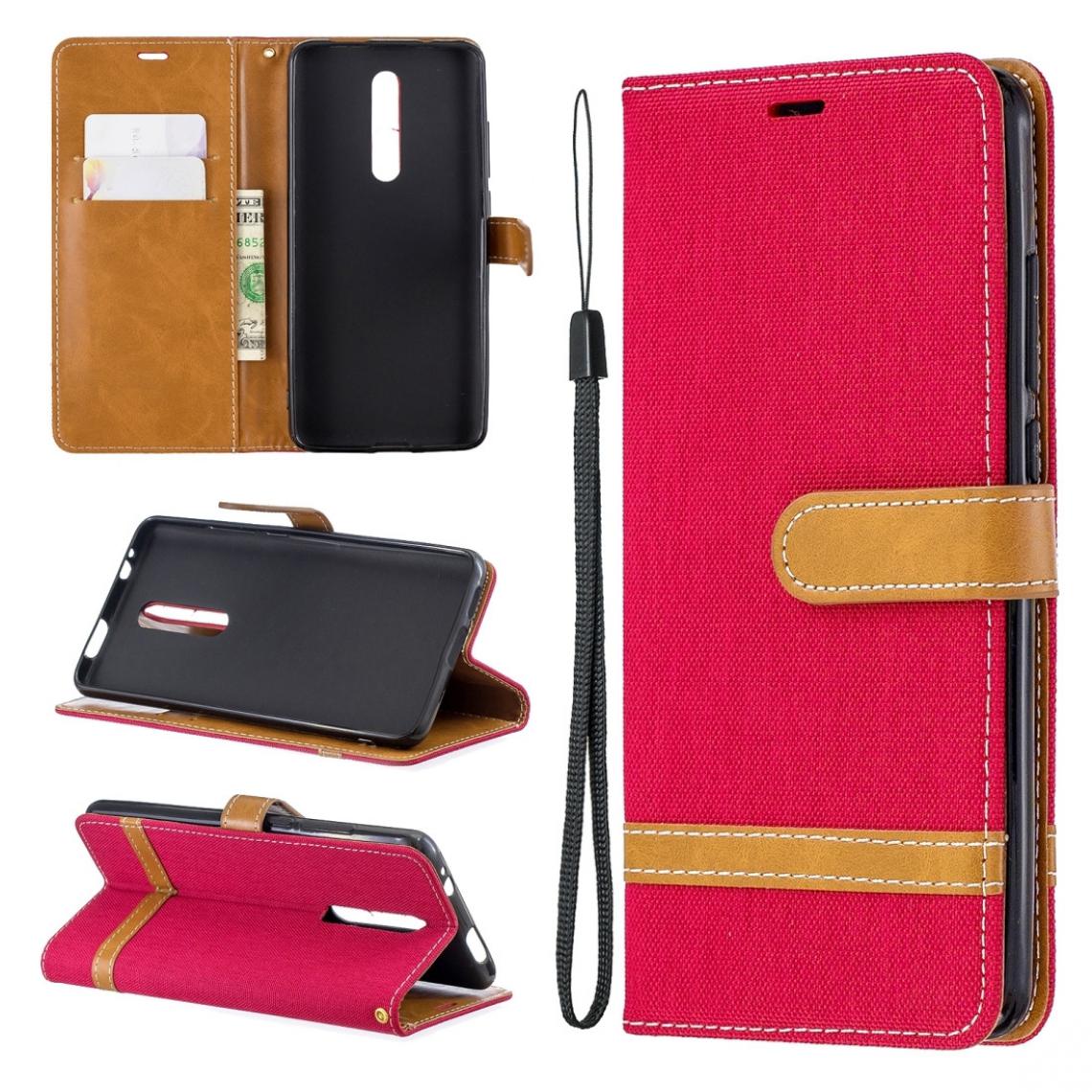 Wewoo - Housse Coque Etui en cuir de couleur assortie avec texture Denim pour Xiaomi Redmi K20 et K20 Proavec porte-cartes et porte-cartesainsi que porte-monnaie et lanière Rouge - Coque, étui smartphone