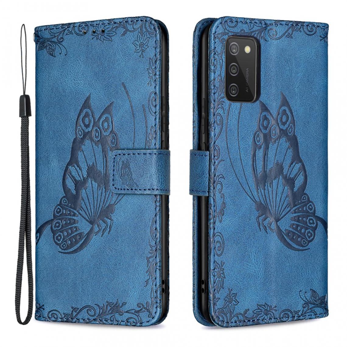 Other - Etui en PU Empreinte Fleur Papillon (164,2x75,9x9,1mm) avec support magnétique bleu pour votre Samsung Galaxy A02s - Coque, étui smartphone