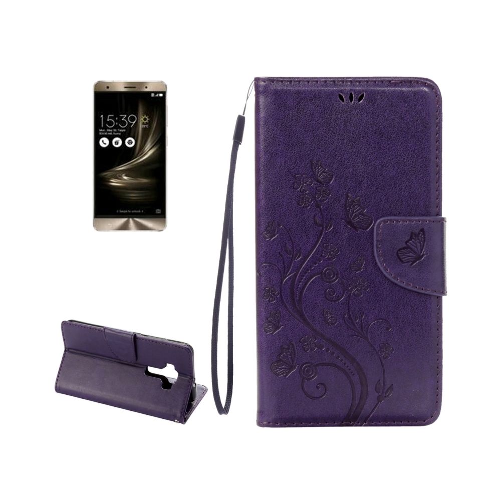 Wewoo - Housse Étui Violet pour Asus ZenFone 3 / ZE552KL en cuir imprimé fleurs avec support et ampère Slots de cartes Portefeuille - Coque, étui smartphone