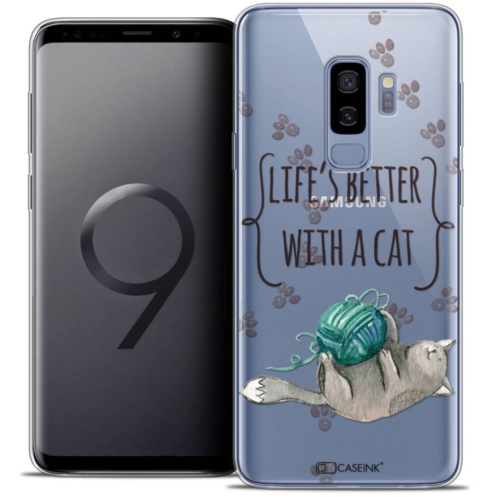 Caseink - Coque Housse Etui Samsung Galaxy S9+ (6.2 ) [Crystal Gel HD Collection Quote Design Life's Better With a Cat - Souple - Ultra Fin - Imprimé en France] - Coque, étui smartphone