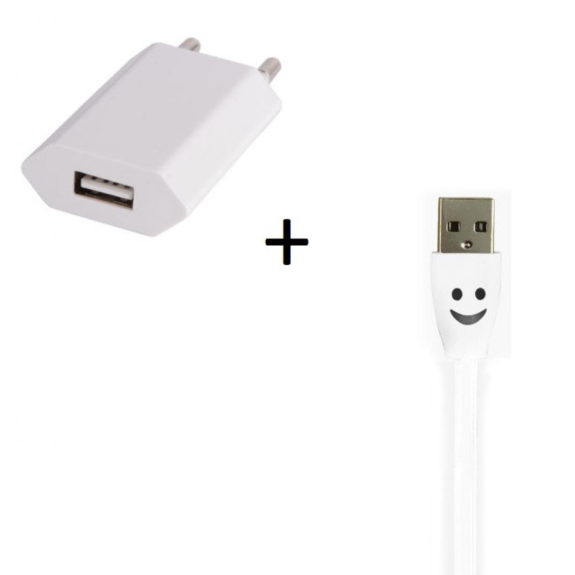 Shot - Pack Chargeur pour JBL Flip 3 Smartphone Micro USB (Cable Smiley LED + Prise Secteur USB) Android (BLANC) - Chargeur secteur téléphone