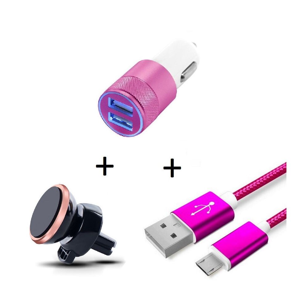 Shot - Pack Voiture pour HUAWEI Ascend Mate 7 (Cable Chargeur Metal Micro-USB + Double Adaptateur Allume Cigare + Support Magnetique) - Batterie téléphone