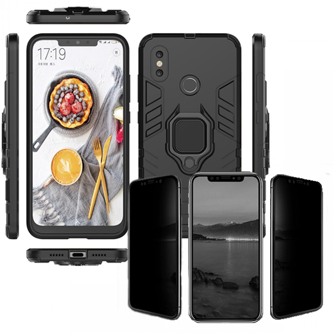 Phonecare - Kit de Verre Trempé 5D Anti-Spy / Intimité + Coque 3X1 Military Defender - Xiaomi MI 8 - Coque, étui smartphone