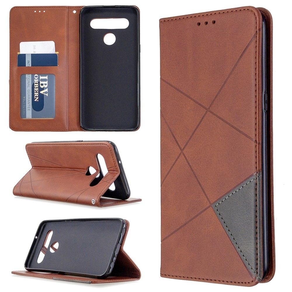 Generic - Etui en PU motif géométrique avec support et porte-cartes café pour votre LG K61 - Coque, étui smartphone
