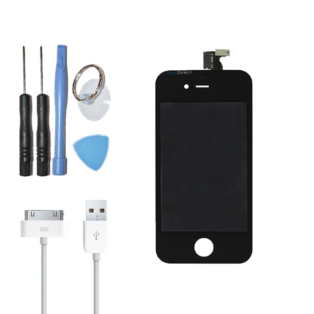 Visiodirect - Vitre tactile ecran LCD sur chassis pour iPhone 4 noir + cable USB iPhone 4 + outils - Protection écran smartphone