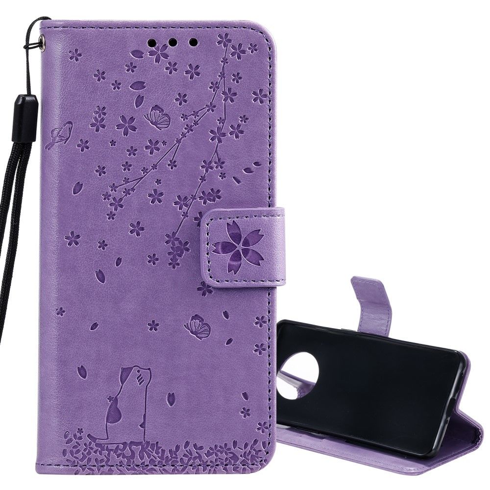 marque generique - Etui en PU flip fleur et chat violet pour votre OnePlus 7T - Coque, étui smartphone