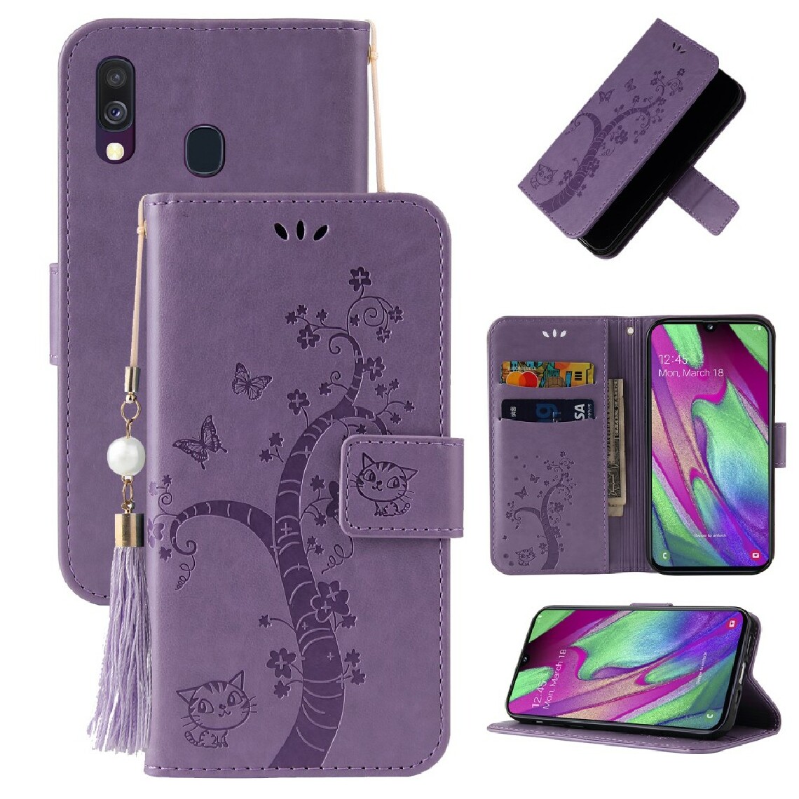 Other - Etui en PU empreinte arbre porte-bonheur violet pour votre Samsung Galaxy A20e - Coque, étui smartphone