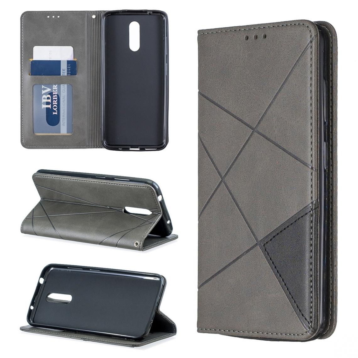 Wewoo - Housse Coque Etui en cuir magnétique à rabat horizontal avec texture et losanges porte-cartes et portefeuille pour Nokia 3.2 Gris - Coque, étui smartphone