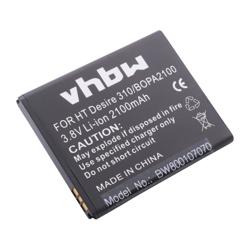 Vhbw - Batterie vhbw 2100mAh (3.8V) pour smartphone HTC Desire 310, D310, D310w Dual SIM, D310f,D310w,Desire V1. Remplace batteries: 35H00211-00M-V, B0PA2100 - Batterie téléphone