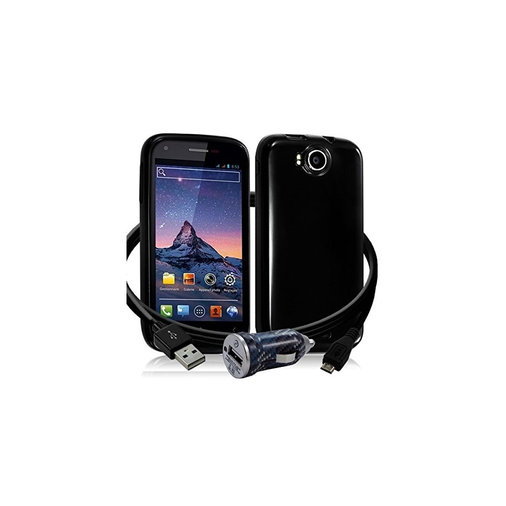 Karylax - Housse Coque Semi Rigide Couleur Noir pour Wiko Cink Peax 2 + Chargeur Auto - Support téléphone pour voiture